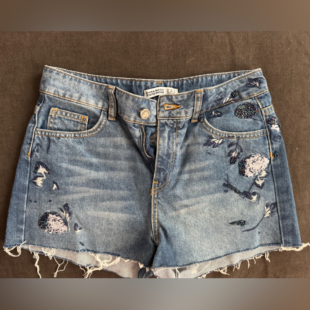 Zara Blue Denim Shorts with Button Detail